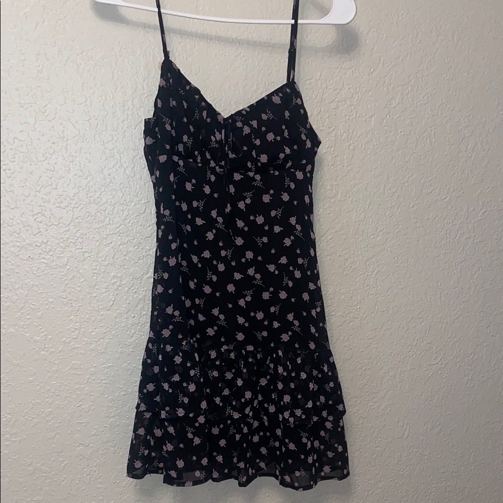 Full Tilt Black Mini Dress with Pink Floral Pattern